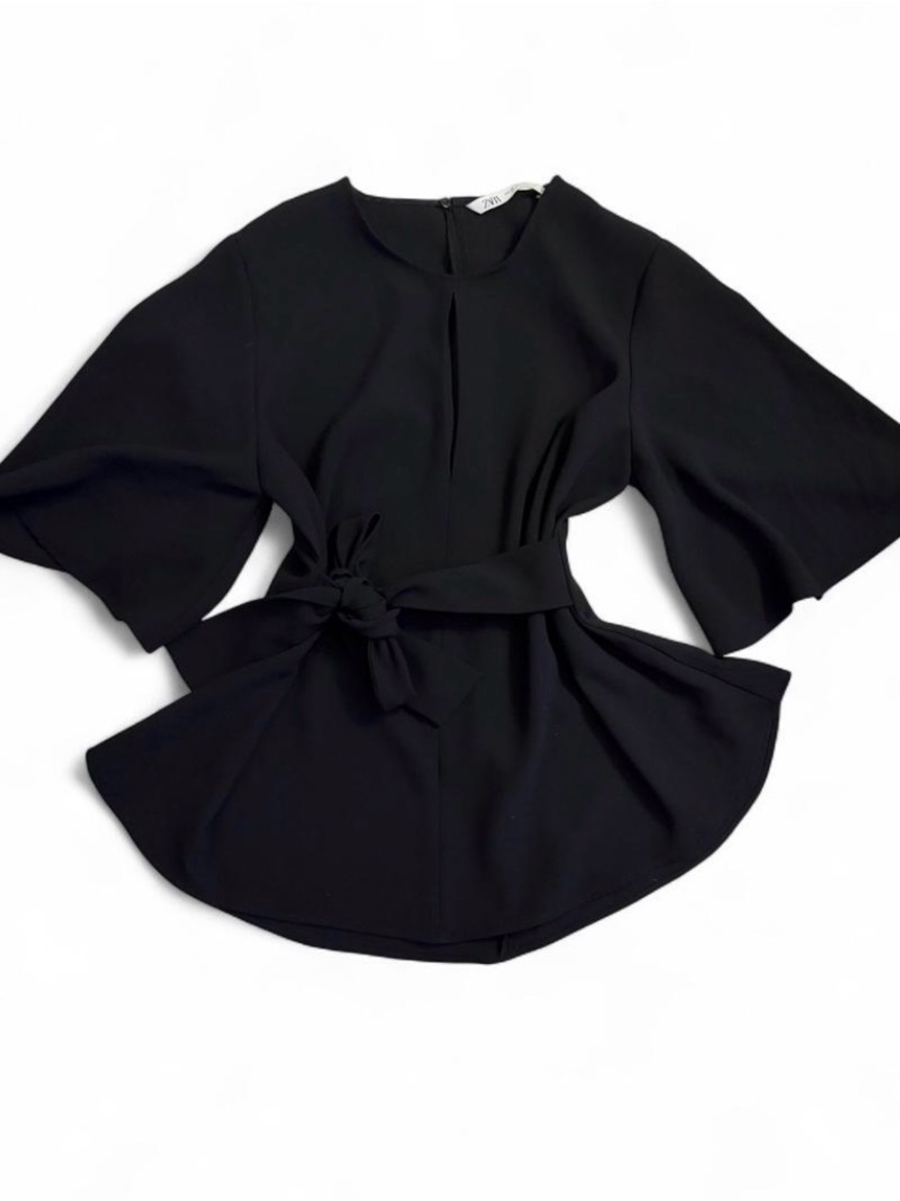Zara Black Tie-Waist Blouse with Wide Sleeves